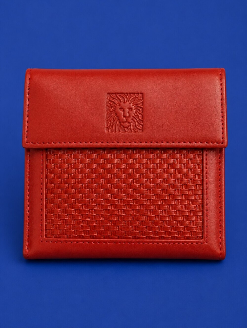 VTG ANNE KLEIN Tomato Red Leather Basket Weave Bi-fold Coin Wallet